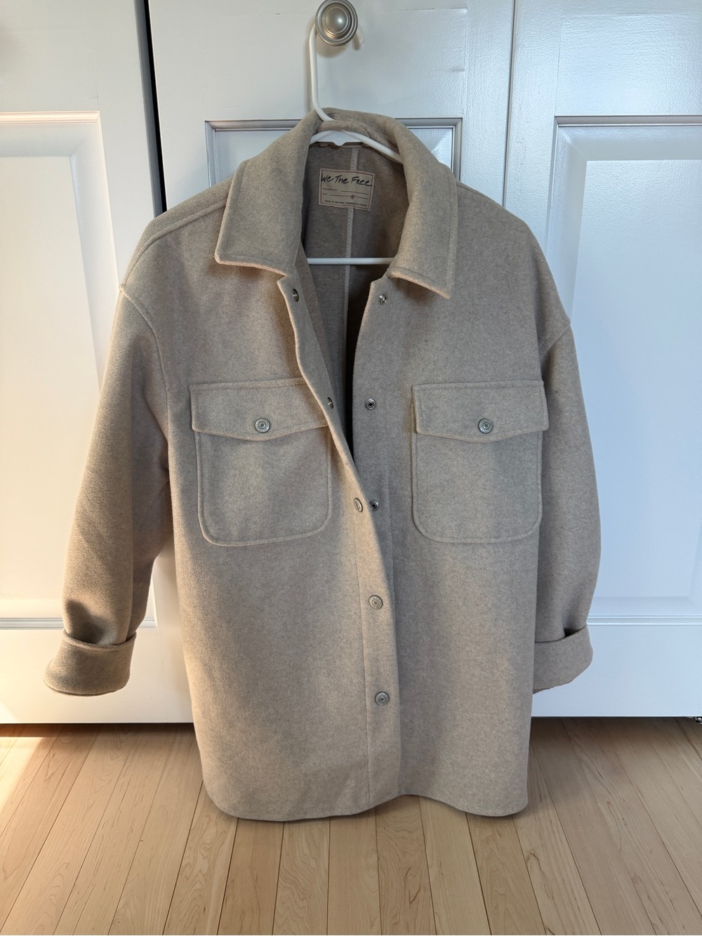 We The Free Free People Oatmeal Oversized Wool Blend Shacket Coat |  Small